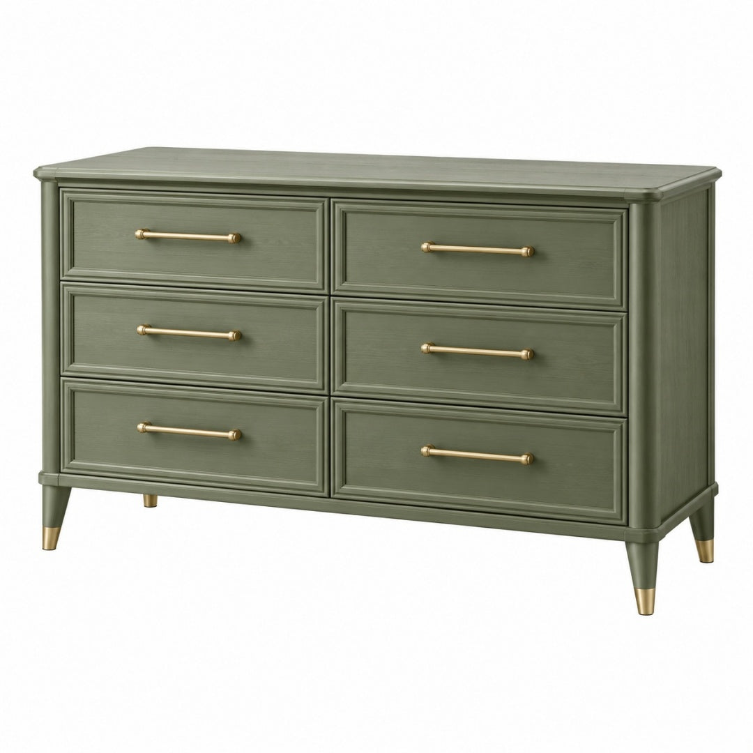 Komoda 140 x 45 x 85 cm z płyty meblowej zielona z 6 szufladami w stylu klasycznym