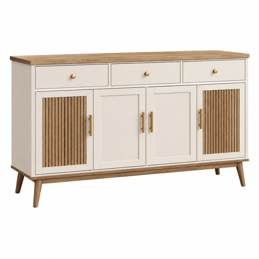 Komoda 180 x 40 x 90 cm z płyty drewnopochodnej kremowa do salonu - styl skandynawski