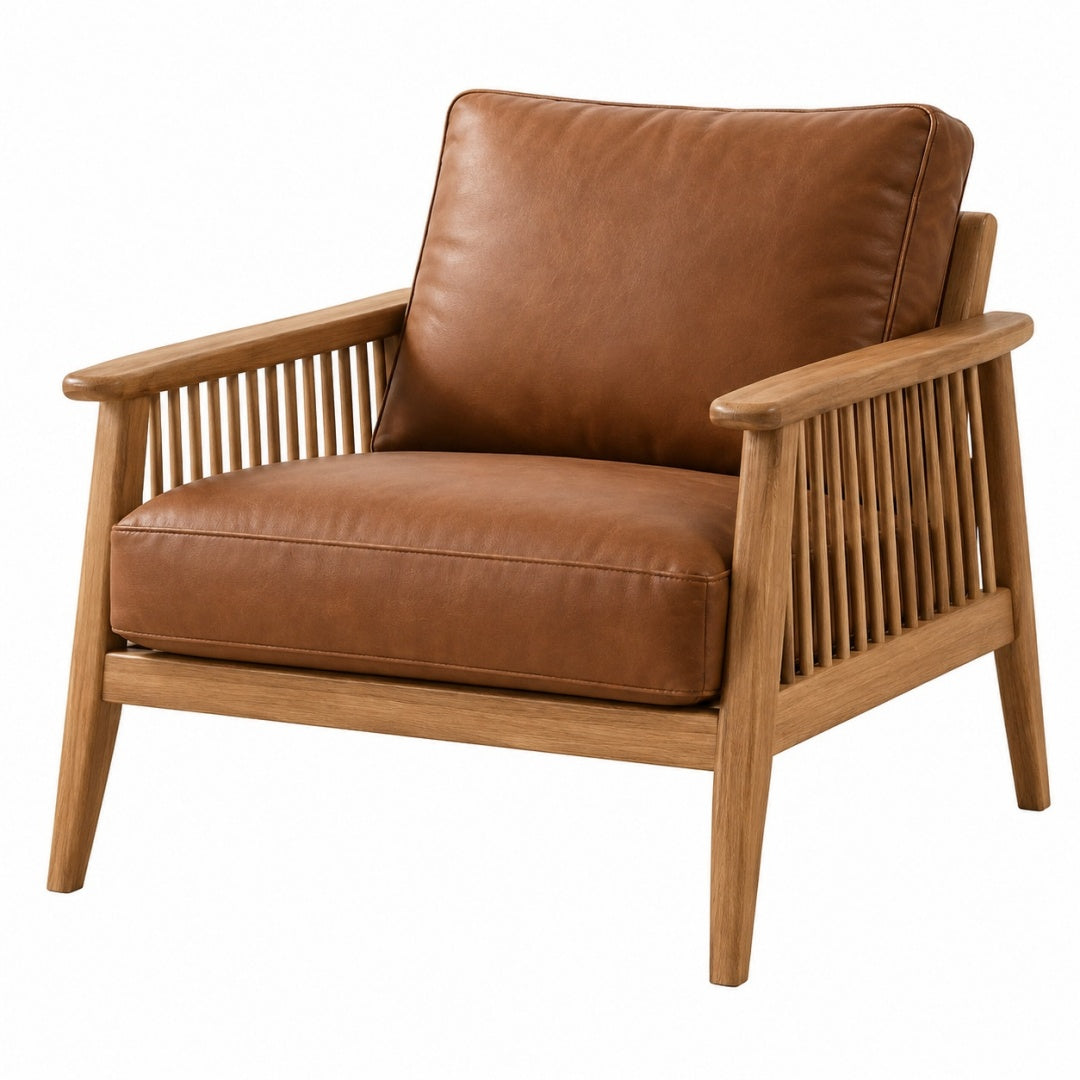 Fotel 76 x 82 x 86 cm drewniany brązowy tapicerowany w stylu skandynawskim